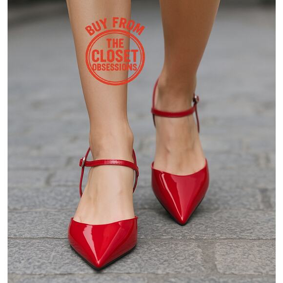 ZARA Red Patent Slingback Heels NWT – Pointed Toe Kitten Heels, Size 7.5 & 8 - Picture 2 of 16